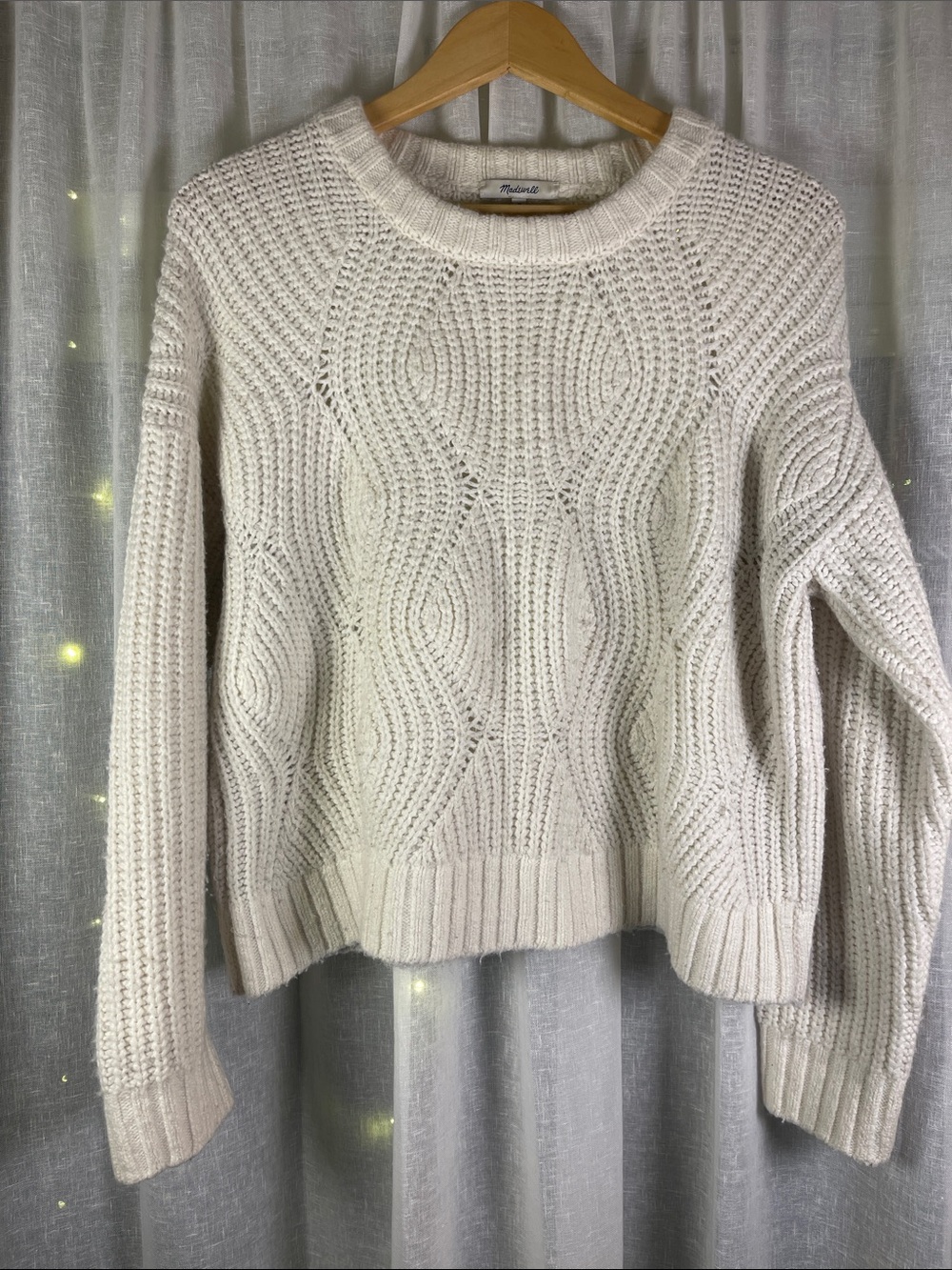 Madewell Cream Cable Knit Crewneck Sweater